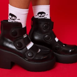 T2303L Black Bubble 3-Strap Anarchic Mary Jane Platform