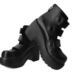 T2303L Black Bubble 3-Strap Anarchic Mary Jane Platform