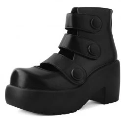 T2303L Black Bubble 3-Strap Anarchic Mary Jane Platform