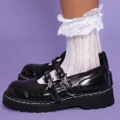 T2307 Anarchic Black TUKskin™ 2-Skull Buckle Mary Jane