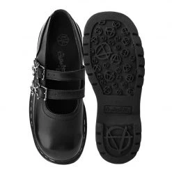 T2307 Anarchic Black TUKskin™ 2-Skull Buckle Mary Jane