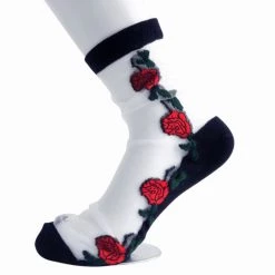 TSK1001 Red Rose Sheer Sock Women