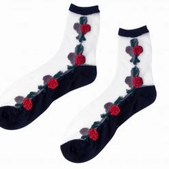 TSK1001 Red Rose Sheer Sock Women