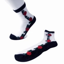 TSK1001 Red Rose Sheer Sock Women