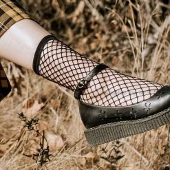 TSK1016 Black Fishnet Crew Sock Vegan