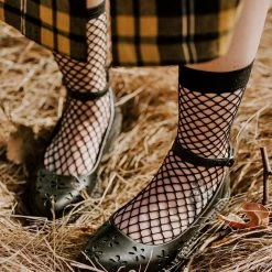 TSK1016 Black Fishnet Crew Sock Vegan