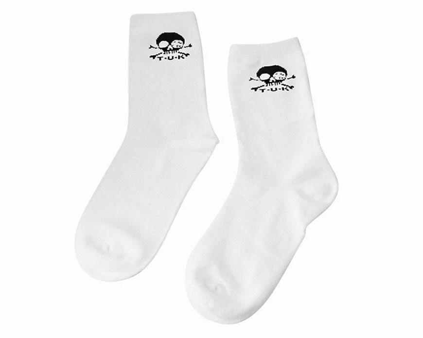 TSK1033 White T.U.K. Skull Logo Men’s Sock