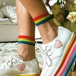 TSK1041 Vegan White Sheer Rainbow Sock