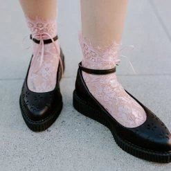 TSK1059 Pink Lace Ribbon Women’s Sock