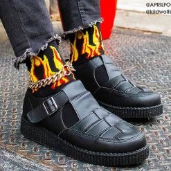 TSK1062 Black Red & Yellow Flame Socks Vegan