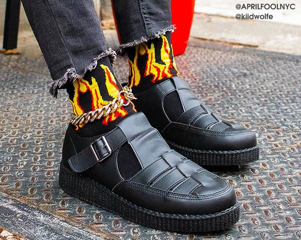 TSK1062 Black Red & Yellow Flame Socks Vegan