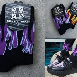 TSK1063 Black Purple & Grey Flame Socks Women