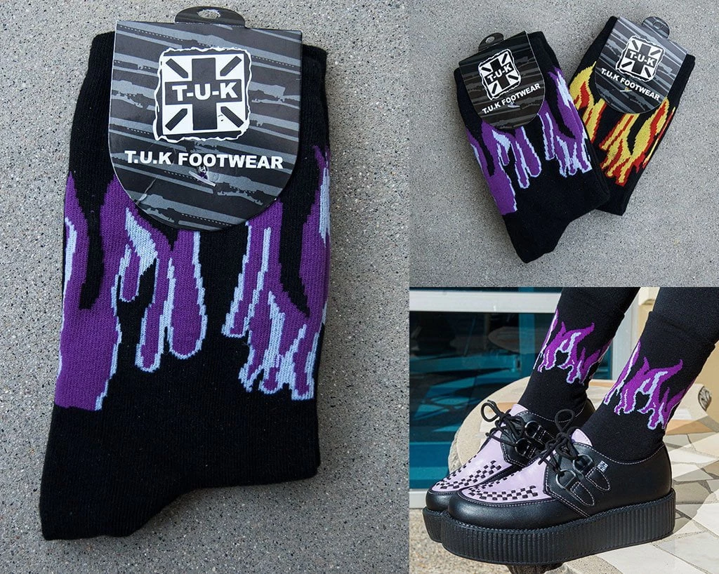 TSK1063 Black Purple & Grey Flame Socks Women