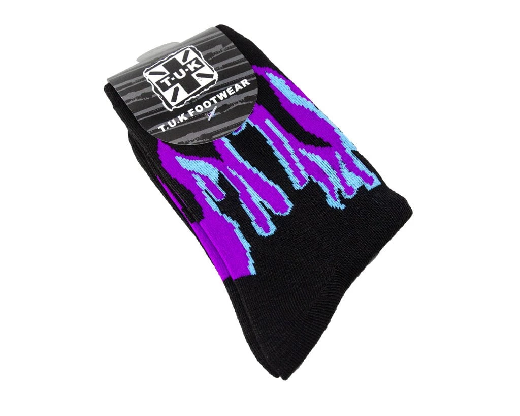 TSK1063 Black Purple & Grey Flame Socks Women