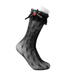 TSK1068 Black Strawberry Lace Kneehigh Women