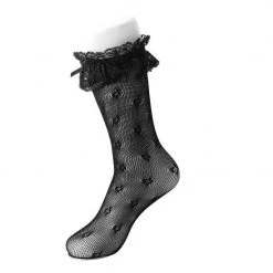 TSK1068 Black Strawberry Lace Kneehigh Women