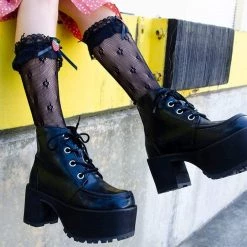 TSK1068 Black Strawberry Lace Kneehigh Women