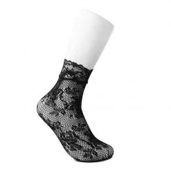 TSK1076 Socks Black Floral Lace Crew Sock
