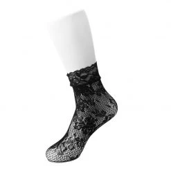 TSK1076 Socks Black Floral Lace Crew Sock