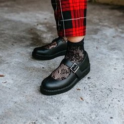 TSK1076 Socks Black Floral Lace Crew Sock