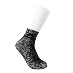 TSK1077 Black Spiderweb Lace Crew Sock