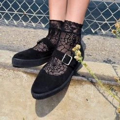TSK1077 Black Spiderweb Lace Crew Sock