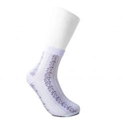 TSK1078 White Stripe Floral Sheer Sock Vegan