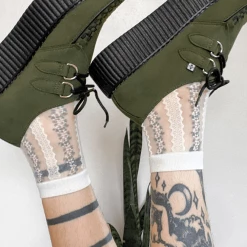 TSK1078 White Stripe Floral Sheer Sock Vegan