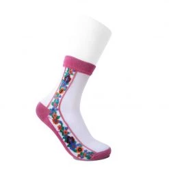 TSK1079 Blush Stripe Floral Sheer Sock Vegan