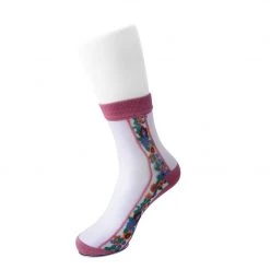 TSK1079 Blush Stripe Floral Sheer Sock Vegan