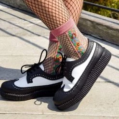 TSK1079 Blush Stripe Floral Sheer Sock Vegan