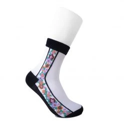 TSK1080 Vegan Black Stripe Floral Sheer Sock