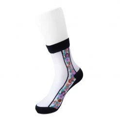 TSK1080 Vegan Black Stripe Floral Sheer Sock