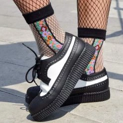 TSK1080 Vegan Black Stripe Floral Sheer Sock