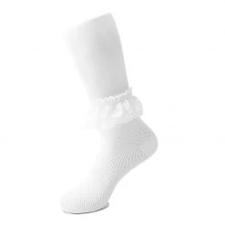 TSK1094 Women's White Knit Lace Sock