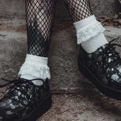 TSK1094 Women's White Knit Lace Sock