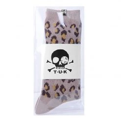TSK1099 Vegan Leopard Khaki Crew Sock