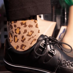 TSK1099 Vegan Leopard Khaki Crew Sock