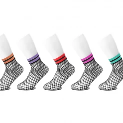 TSK1122 Multi-color Band Fishnet 5-Pk Sock Women