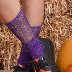 TSK1128 Purple Ribbed Glitter Sock