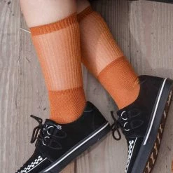 TSK1129 Women Orange Ribbed Glitter Sock