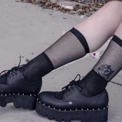 TSK1130 Black Ribbed Glitter Sock Women