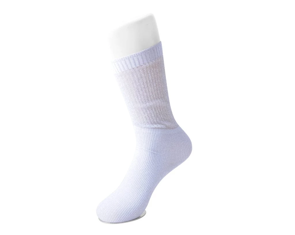 TSK1132 Women Silver Ribbed Glitter Sock