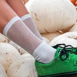 TSK1132 Women Silver Ribbed Glitter Sock