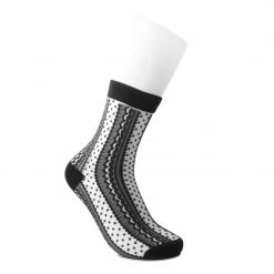 TSK1137 Women's Sheer Black Stripe & Polka Dot Sock