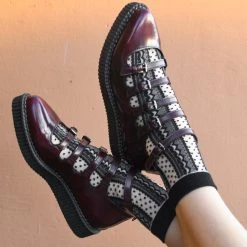 TSK1137 Women's Sheer Black Stripe & Polka Dot Sock