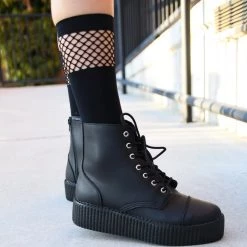 TSK1141 Women Black Knee High Mesh Sock