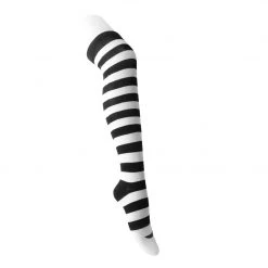 TSK1143 Black & White Striped Thigh High Sock