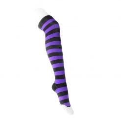 TSK1144 Black & Lavender Striped Thigh High Sock Women