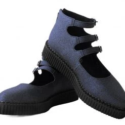 A3012L Women Black Glitter 3-Strap Pointed Mary Jane